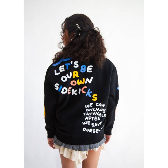 SIDEKICK: Black fleece-lined crewneck sweater - Picture 4 of 4